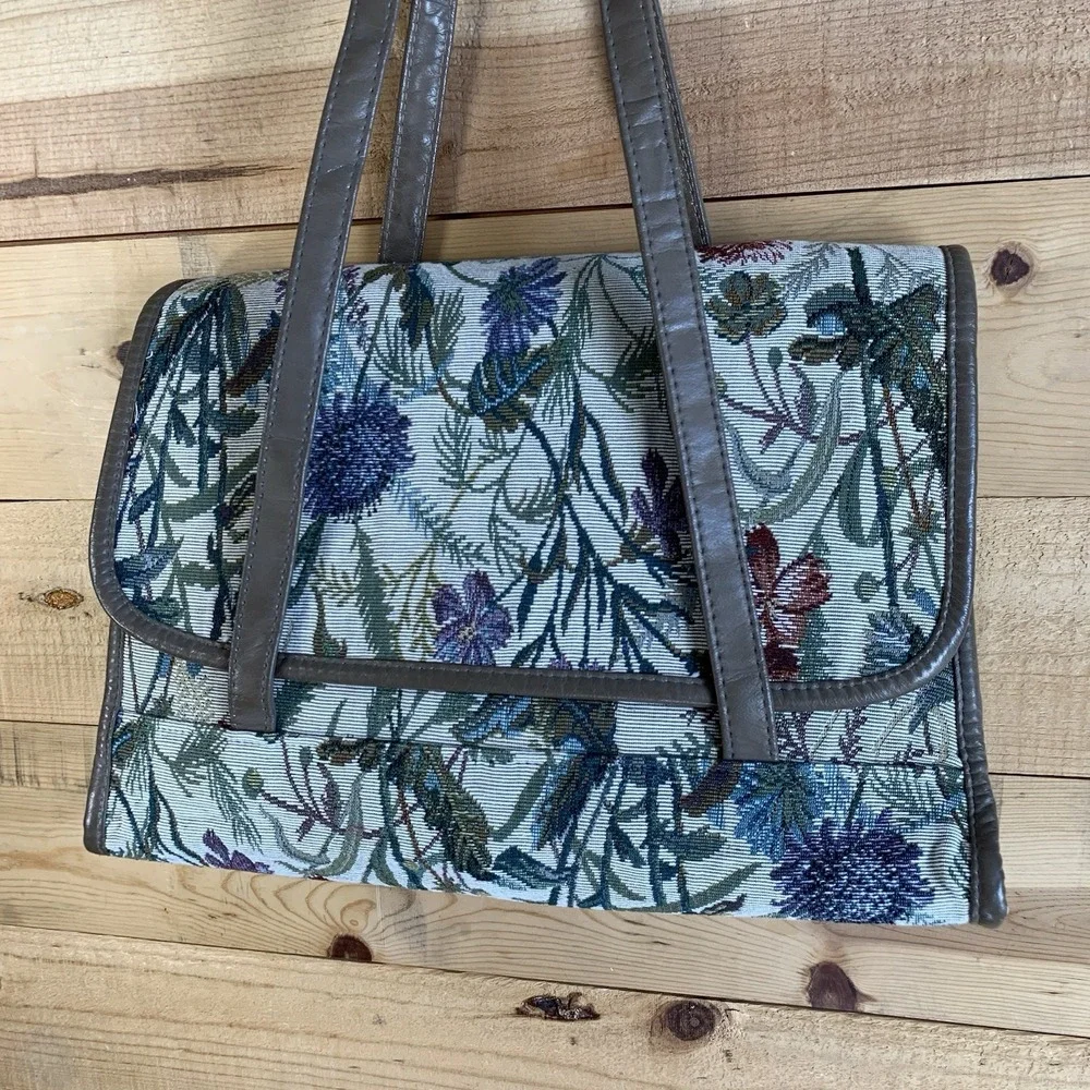 Botanical Floral Shoulder Bag Satchel Tapestry Carpet‎ Faux Leather Cottagecore